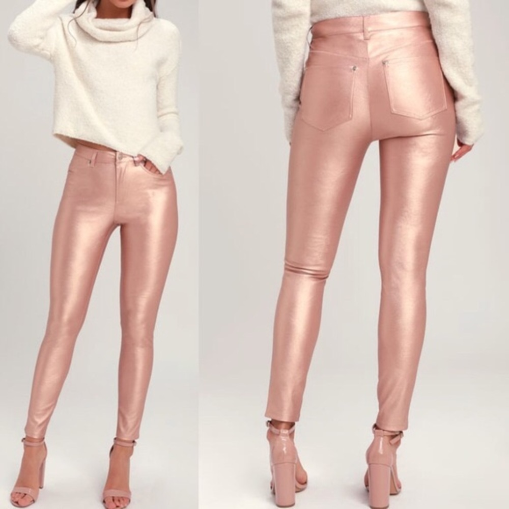 Rose Gold Vegan Leather Free People Pants